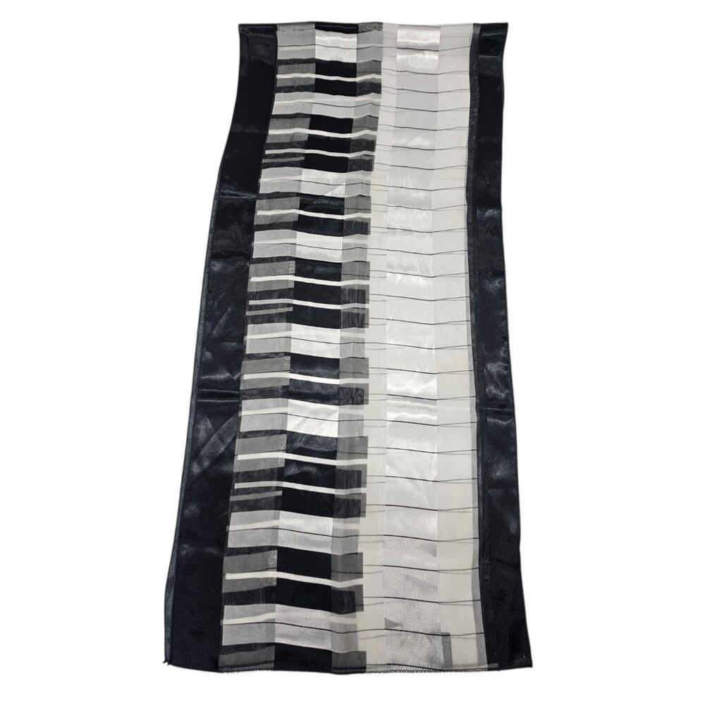 Vintage Piano Keys Black White Sheer Satin Polyester Oblang Scarf Wrap 60X13"